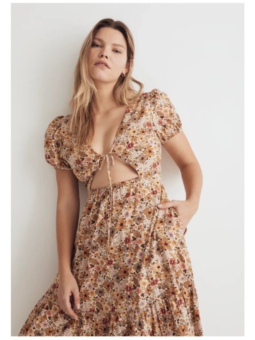 Madewell Womens Libby Puff Sleeve Open Back Midi Dress Floral Cottage 22W - Picture 3 of 16